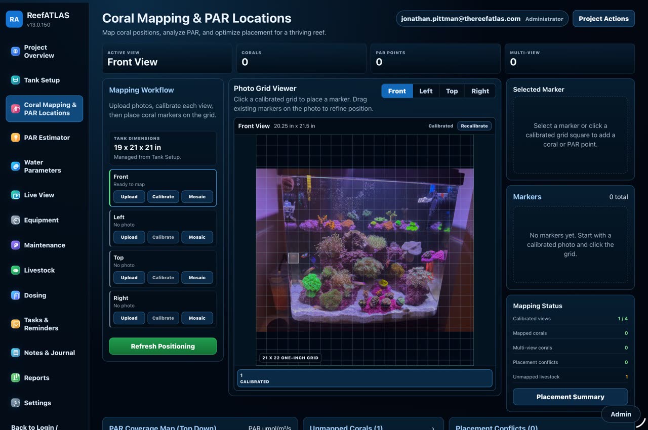 ReefATLAS Coral Mapping photo grid screen