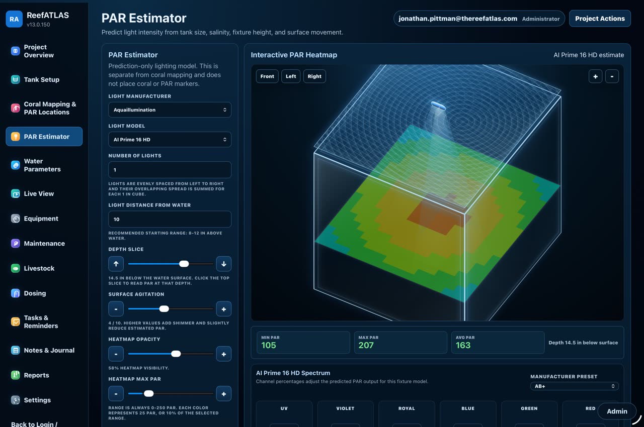 ReefATLAS PAR estimator heatmap screen